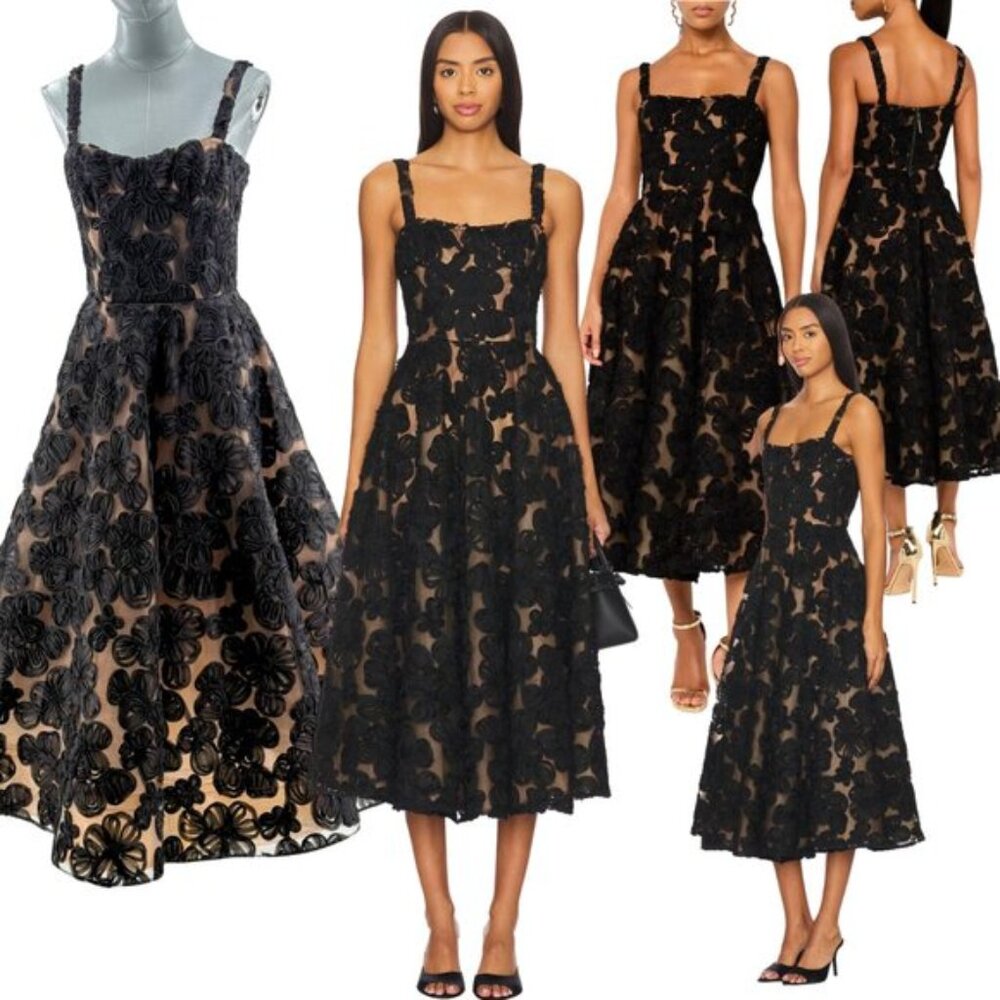 🆕 BRONX & BANCO 🧿 NWOT Sabrina Midi Dress, Black Floral - Sz M / US 6